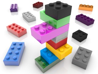 Toy bricks of different colors and shapes