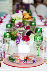 Beautifully arranged table decorated with flowers
