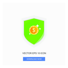 Dollar Protection Gold Coin Dollar Sign Symbol Currency With Shield Protection Green  Color Vector Illustration White Background