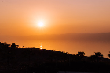 Fototapeta na wymiar Sunset on sea, Dead sea sunset, Dead sea,