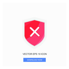 Obraz premium Danger Not Protection Shield Red Color Flat Icon Vector Illustration White Background