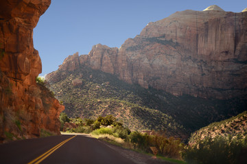 Zion National park road on top of the mountain