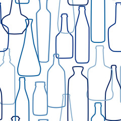 Seamless pattern with blue bottle silhouettes. Vector.