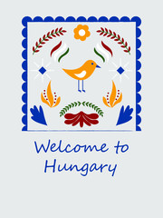 Traditional Hungary folk card; welcome to Hungary