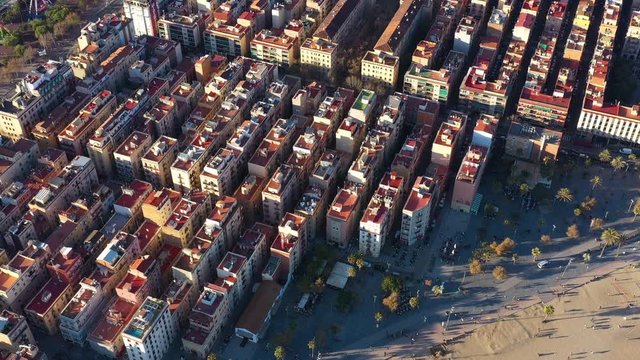 Barceloneta Ciutat Vella district of Barcelona Catalonia Spain aerial view beach sunset 