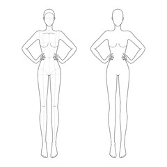 Fashion template 9 head for technical drawing.