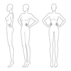 Fashion template 9 head for technical drawing.