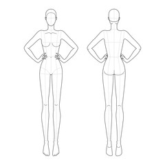 Fashion template 9 head for technical drawing.