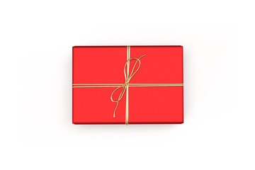 Christmas and New Year's Day , red gift box golden ribbon isolated white background - 3d rendering - Concept for women and holidays.