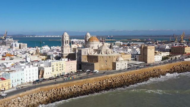 C&aacute;diz Cathedral aerial shot Spain sunny day Roman Catholic Diocese of C&aacute;diz y Ceuta 