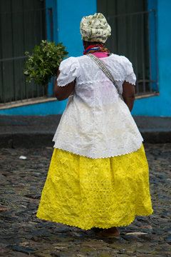 Woman in traditional clothes in Pelourinho, Salvador, Bahia, Brazil, South America