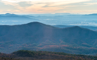 Trees on a cliff on the background of Appalachian mountains
