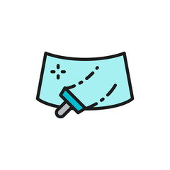Washing windshield of a car flat color line icon.