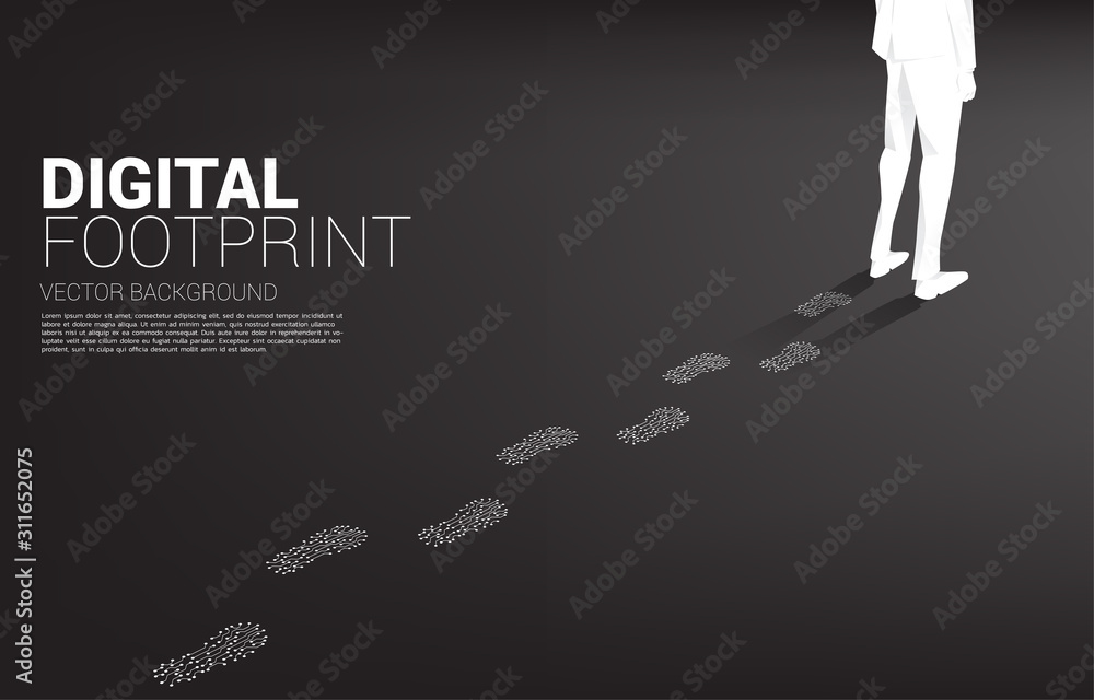 Poster silhouette of businessman footprint from dot connect line circuit. business concept of digital trans