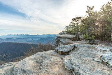 Trees on a cliff on the background of Appalachian mountains