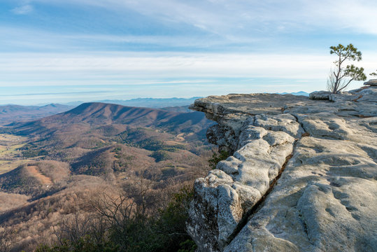 Overlook of a McAfee Knob and Blue Ridge mountains