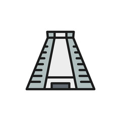 Chichen Itza, ancient mayan pyramid flat color line icon.