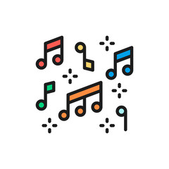 Vector music notes flat color line icon. Isolated on white background