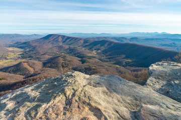 Fototapeta na wymiar Ledge point and view from McAfee Knob in Blue Ridge Mountains,