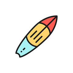 Surfboard, surf, surfing flat color line icon. Isolated on white background