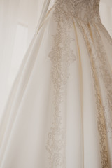 Wedding dress details close up. Bride's dress