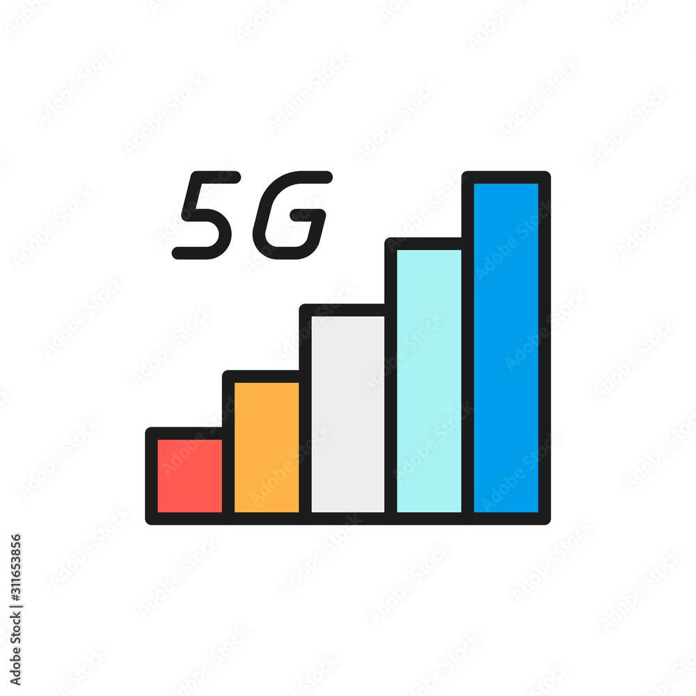 Poster vector 5g internet signal flat color line icon. isolated on white background