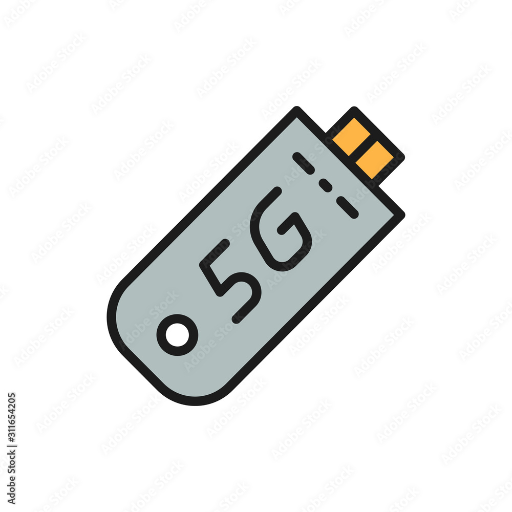 Poster vector fast 5g internet modem flat color line icon.
