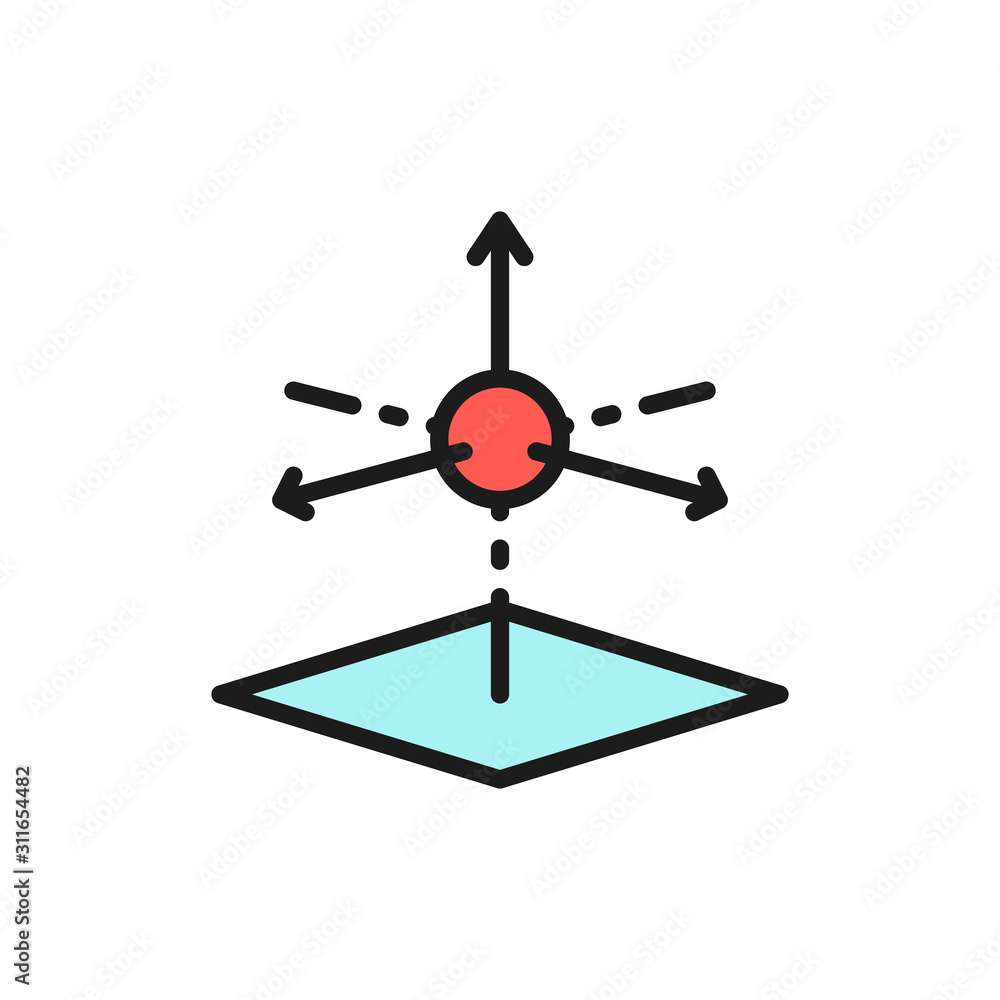 Poster 3d product modeling, 3 dimensional model flat color line icon.