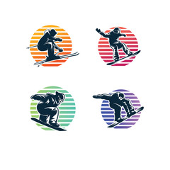 Set Of Winter Sport Logo. Snowboarding Logo Design Template