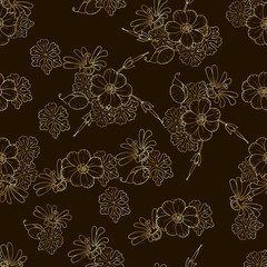 seamless pattern with different flowers in doodle style
