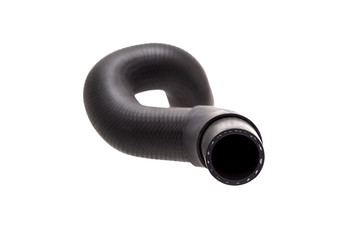 radiator pipe made of black hard rubber new car spare part isolated on white background end view in...