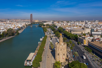 Aerial view of the Seville tower. Torre del oro