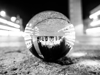 Venice Italy in glass, crystal ball.  Piazza San Marco, Black and white