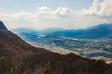 High-angle view of Lugano, Switzerland with mountains in the background