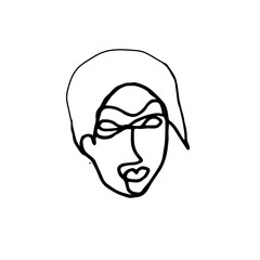 Human face drawn by one line.