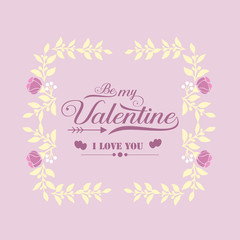 Pink and white ornate wreath frame for happy valentine invitation elegant card. Vector