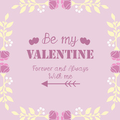 Pink and white flower frame, for Happy Valentine elegant greeting card. Vector