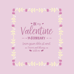 Romantic Happy valentine invitation card, with beautiful pink and white flower frame. Vector