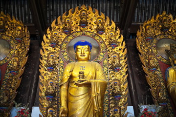 Fototapeta premium Shanghai,China-September 16, 2019: Buddha statue at Longhua temple in Shanghai, China