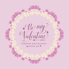 Beautiful decoration pink and white wreath frame, for happy valentine invitation card design. Vector