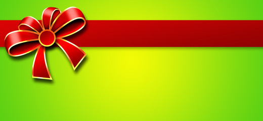 Green background with bow and ribbon, Copy space background