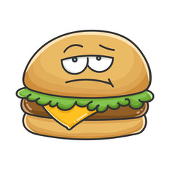 Bored cheese burger cartoon illustration