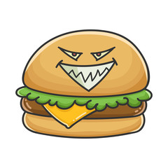 Evil cheese burger cartoon illustration