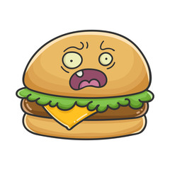 Scared cheese burger cartoon illustration