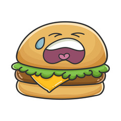 Crying cheese burger cartoon illustration