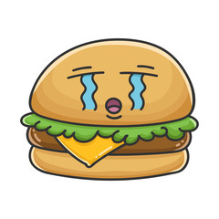 Crying cheese burger cartoon illustration