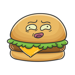 Awkward cheese burger cartoon illustration
