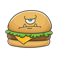 Angry monster cheese burger cartoon illustration