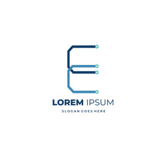 Technology logo letter E initial shape for start up and company business branding or redesign. Monoline vector style EPS 10