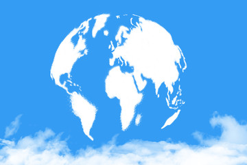 Fototapeta premium World map shaped clouds on blue sky